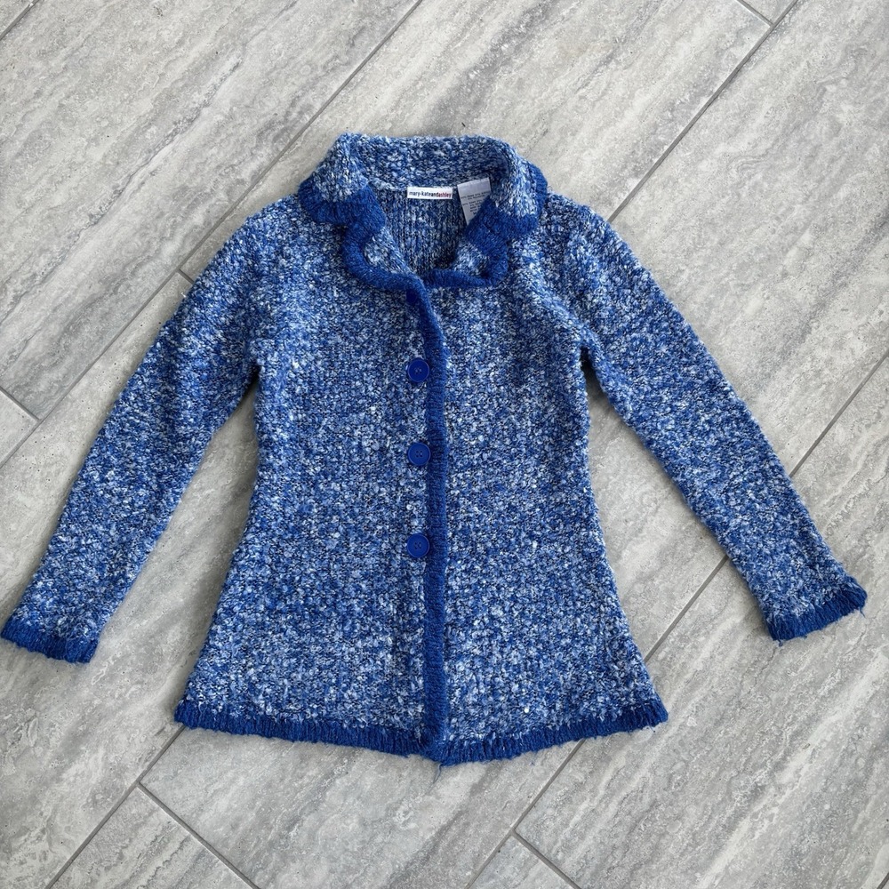 VTG Mary-Kate and Ashley Y2K Marled Knit Cardigan Blue Boucle Cottagecore Shrug